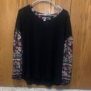 Westport Black Top with Red Floral Sleeves